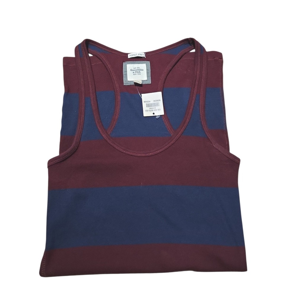 Abercrombie & Fitch Y2K Medium Burgundy Navy Striped Racerback Tank Top DS